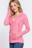 ACTIVE BASIC Waffle Knit Drawstring Zip Up Long Sleeve Hoodie - Trendsi - Flyclothing LLC