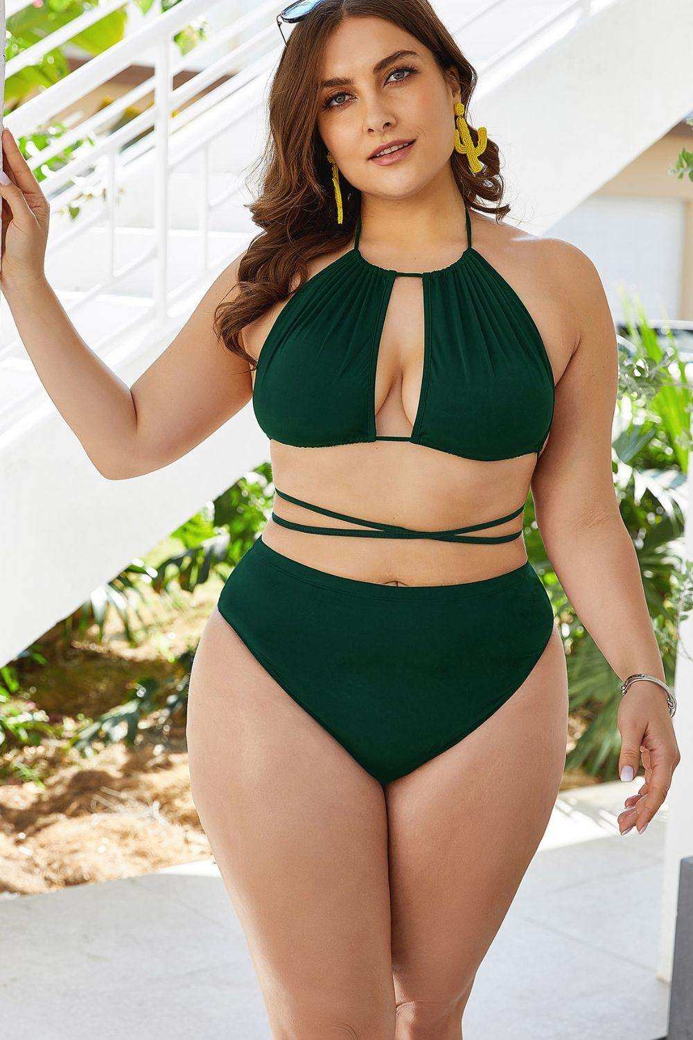 Plus Size Cutout Tied Backless Bikini Set - Trendsi - Flyclothing LLC