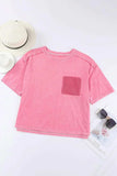 Round Neck Dropped Shoulder Top with Pocket - Trendsi - Flyclothing LLC