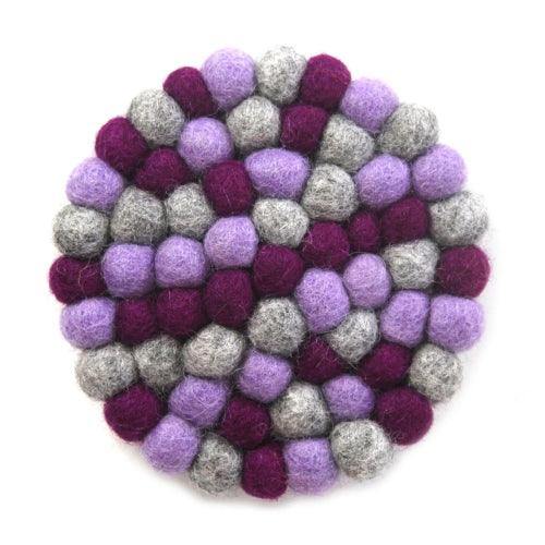 Hand Crafted Felt Ball Trivets from Nepal: Round Chakra, Purples - Global Groove (T) - Global Groove