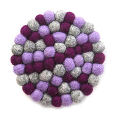 Hand Crafted Felt Ball Trivets from Nepal: Round Chakra, Purples - Global Groove (T) - Global Groove