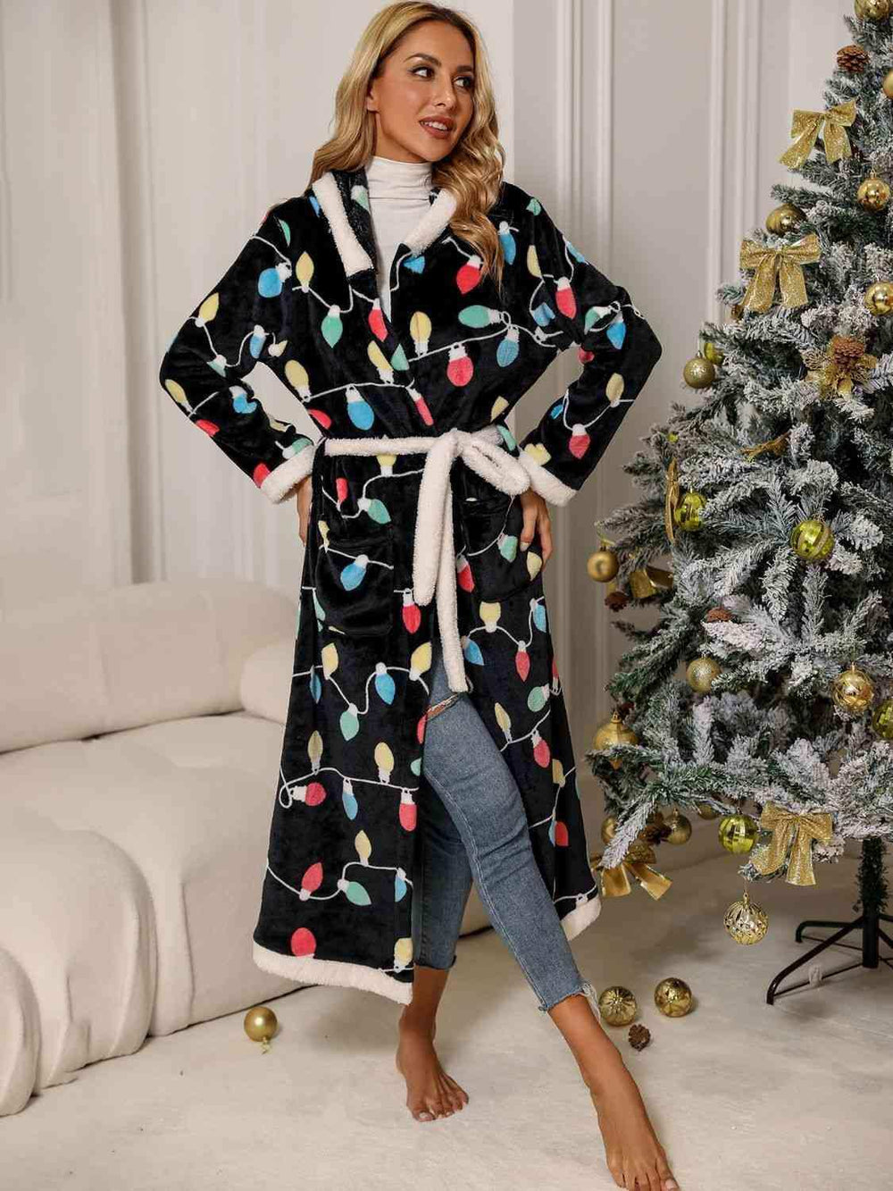 Tie Waist Hooded Robe - Trendsi - Flyclothing LLC