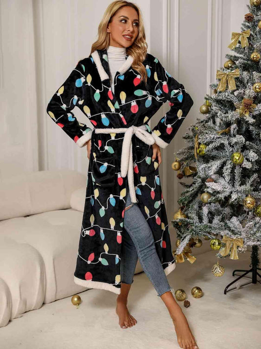 Tie Waist Hooded Robe - Trendsi