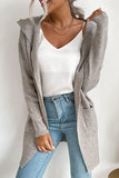 Ribbed Open Front Hooded Cardigan with Pockets - Trendsi