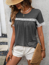 Contrast Round Neck Short Sleeve Tee - Trendsi - Flyclothing LLC