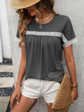 Contrast Round Neck Short Sleeve Tee - Trendsi - Flyclothing LLC