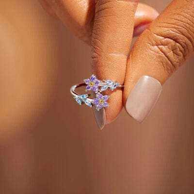 Flower Shape Inlaid Zircon 925 Sterling Silver Ring - Trendsi - Flyclothing LLC