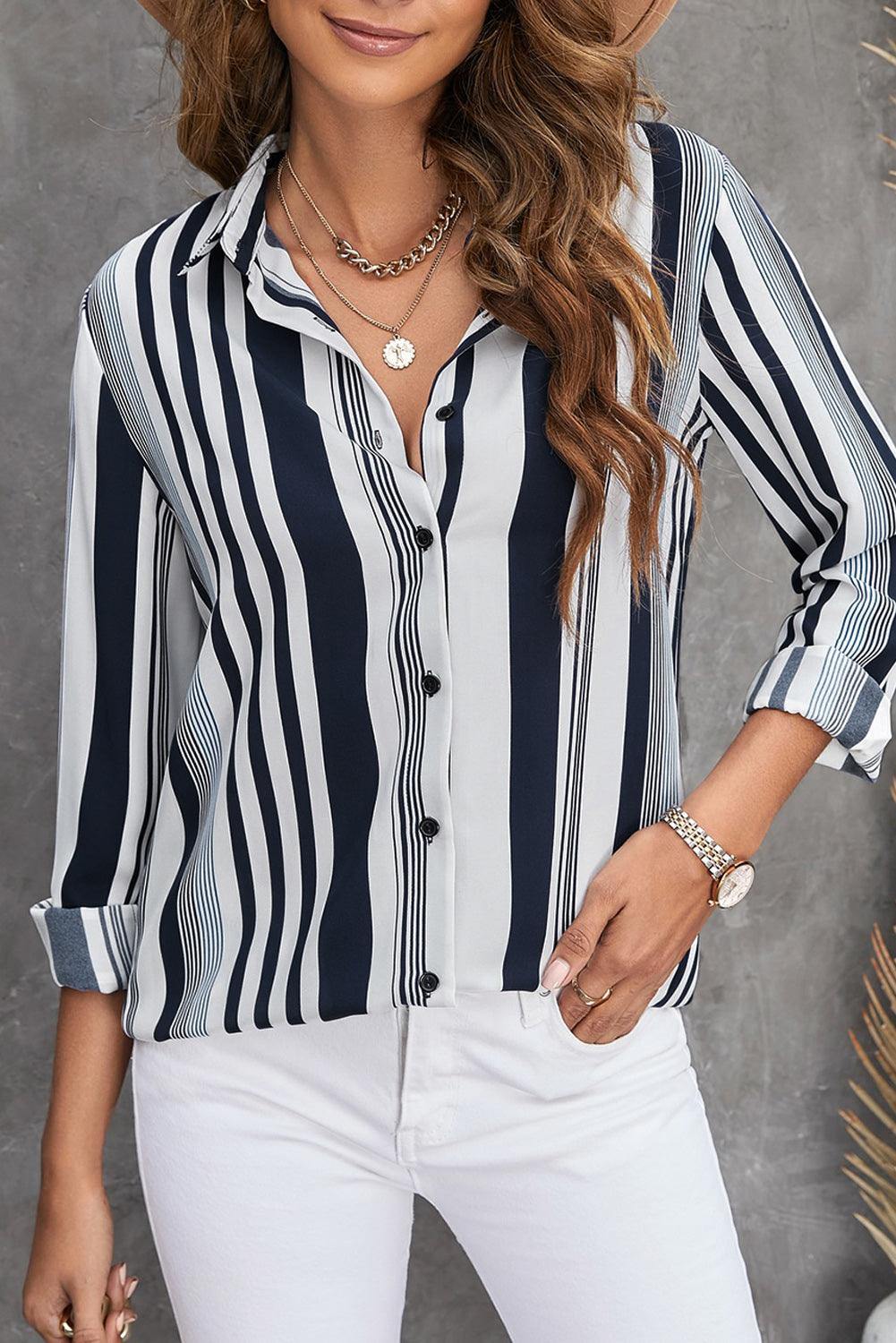 Striped Button-Down Long Sleeve Shirt - Flyclothing LLC