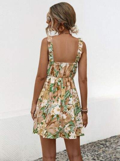 Printed Ruffled Surplice Wide Strap Mini Dress - Trendsi - Flyclothing LLC