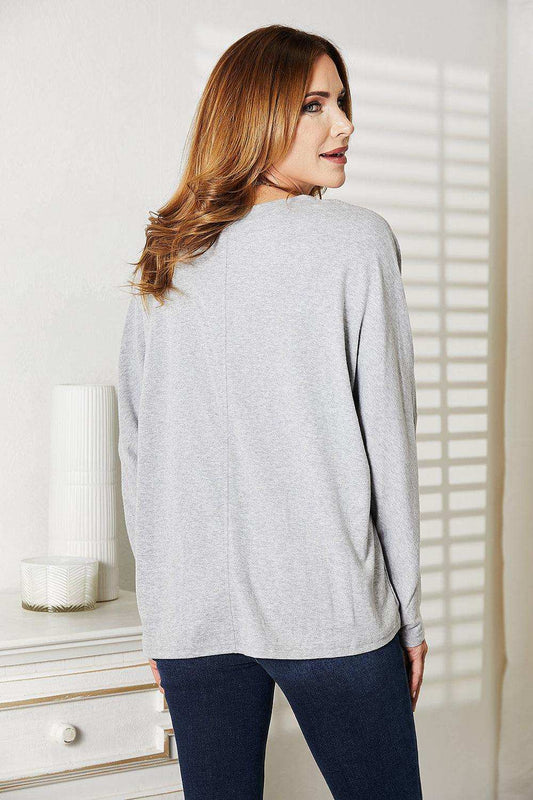 Double Take Seam Detail Round Neck Long Sleeve Top - Trendsi - Flyclothing LLC