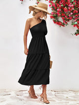 Smocked One-Shoulder Midi Dress - Trendsi - Flyclothing LLC