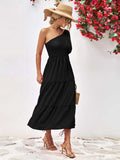 Smocked One-Shoulder Midi Dress - Trendsi - Flyclothing LLC
