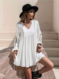 Lace Detail V-Neck Mini Dress - Trendsi