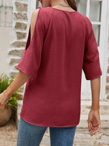 Textured Round Neck Split Sleeve Top - Trendsi - Flyclothing LLC