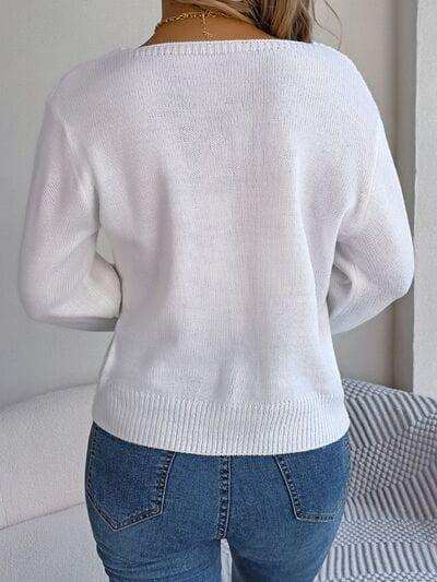 Cable-Knit Square Neck Long Sleeve Sweater - Trendsi - Flyclothing LLC