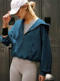 Half Zip Pocketed Dropped Shoulder Hoodie - Trendsi - Flyclothing LLC
