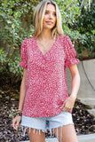 Printed Flounce Sleeve Plunge Blouse - Trendsi - Flyclothing LLC