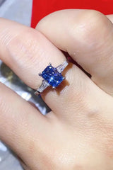 1 Carat Moissanite Platinum-Plated Rectangle Ring in Blue - Trendsi - Flyclothing LLC
