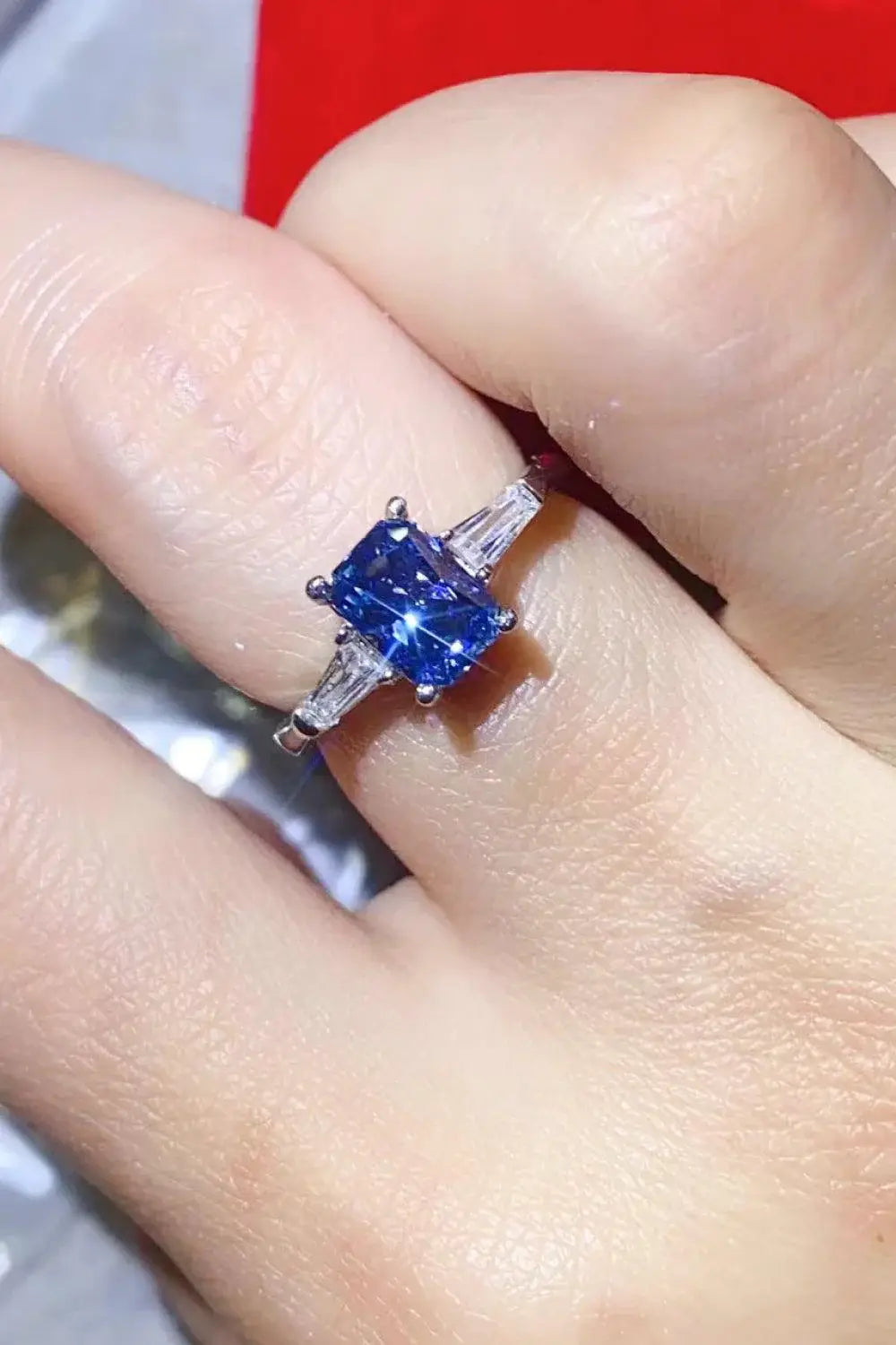 1 Carat Moissanite Platinum-Plated Rectangle Ring in Blue - Trendsi - Flyclothing LLC