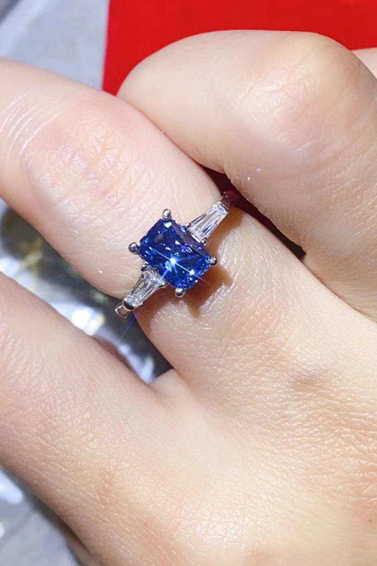 1 Carat Moissanite Platinum-Plated Rectangle Ring in Blue - Trendsi - Flyclothing LLC
