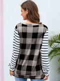 Plaid Striped Round Neck Long Sleeve T-Shirt - Trendsi - Flyclothing LLC