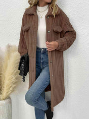 Collared Neck Drop Shoulder Coat - Trendsi