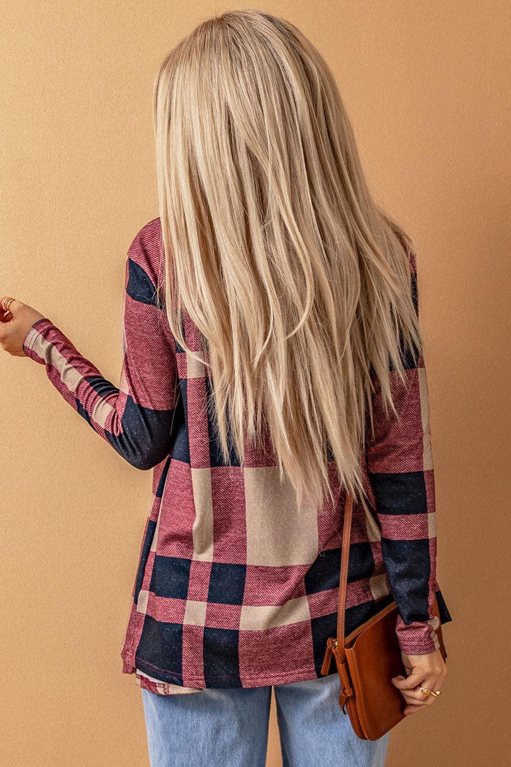 Plaid Open Front Cardigan - Trendsi