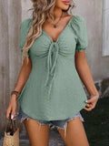 Ruched V-Neck Flounce Sleeve Blouse - Trendsi - Flyclothing LLC