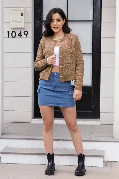 Button Up Round Neck Cardigan - Trendsi - Flyclothing LLC