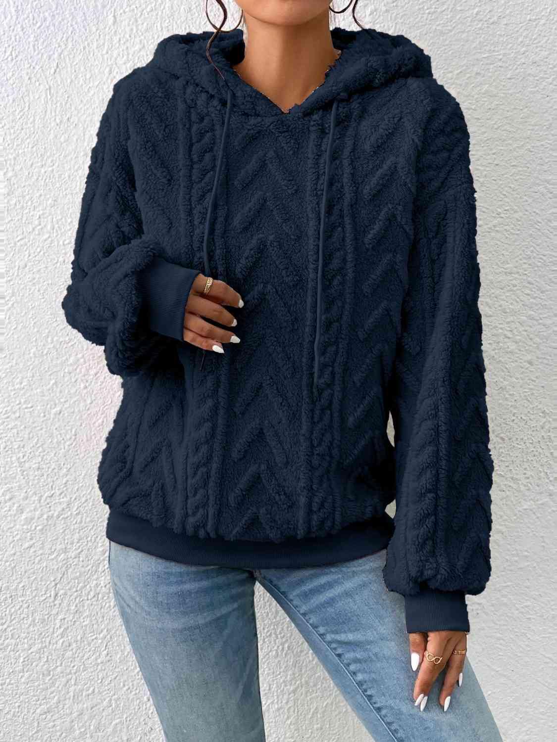 Drawstring Long Sleeve Hoodie - Trendsi