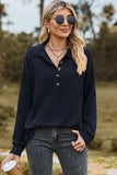 Half Button Dropped Shoulder Blouse - Trendsi - Flyclothing LLC