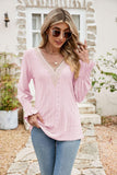 Eyelet V-Neck Smocked Flounce Sleeve Blouse - Trendsi