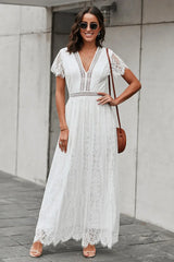 Scalloped Trim Lace Plunge Dress - Trendsi - Flyclothing LLC