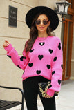 Heart Pattern Lantern Sleeve Round Neck Tunic Sweater - Trendsi - Flyclothing LLC