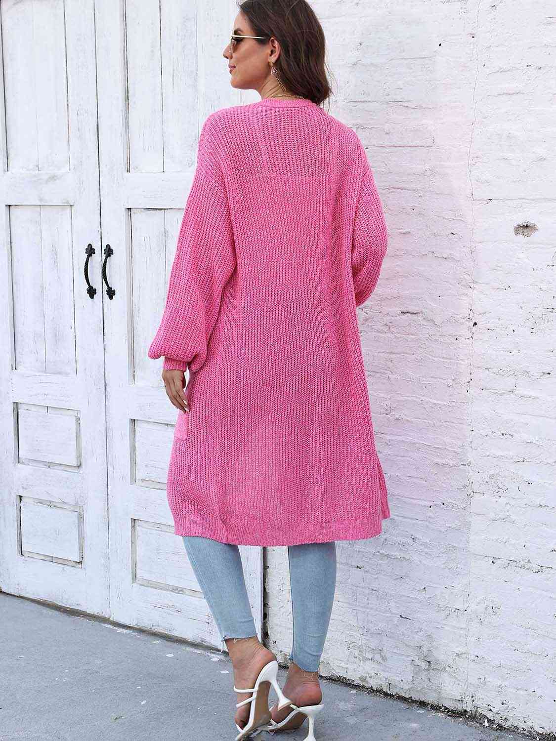 Open Front Longline Cardigan with Pockets - Trendsi - Flyclothing LLC