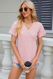 Eyelet Surplice Short Sleeve T-Shirt - Trendsi - Flyclothing LLC