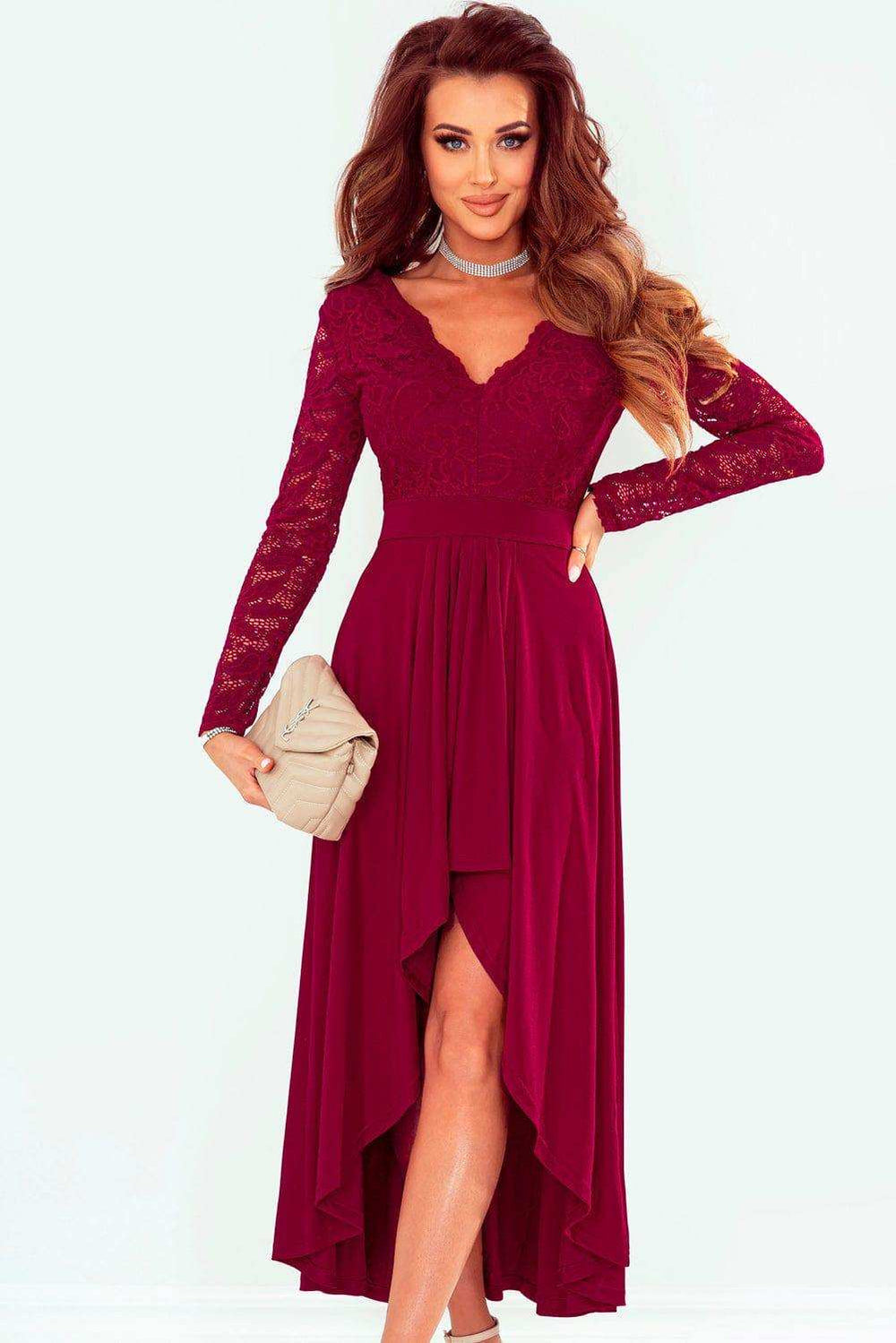 Lace High-Low V-Neck Dress - Trendsi - Flyclothing LLC