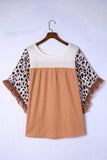 Plus Size Printed Color Block Ruffled Blouse - Trendsi - Flyclothing LLC