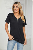 Decorative Button V-Neck Tee - Trendsi - Flyclothing LLC