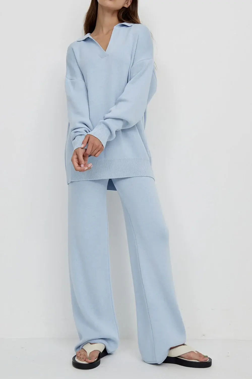 Dropped Shoulder Sweater and Long Pants Set - Trendsi - Flyclothing LLC