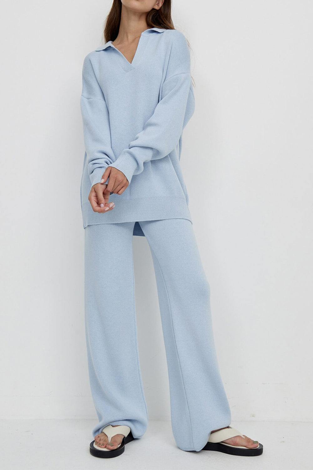 Dropped Shoulder Sweater and Long Pants Set - Trendsi