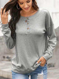 Quarter Button Dropped Shoulder Blouse - Trendsi - Flyclothing LLC