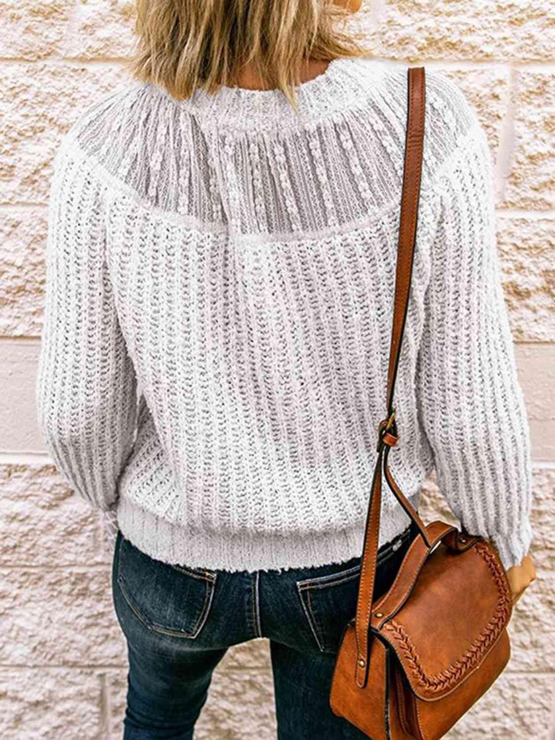 Round Neck Rib-Knit Sweater - Trendsi