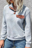 Contrast Ribbed Quarter-Snap Sweatshirt - Trendsi