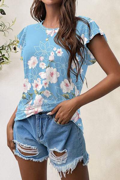 Printed Round Neck Short Sleeve T-Shirt - Trendsi - Flyclothing LLC