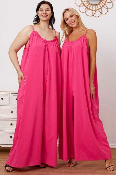 Full Size Ruffle Trim Tie Back Cami Jumpsuit with Pockets - Trendsi - Flyclothing LLC