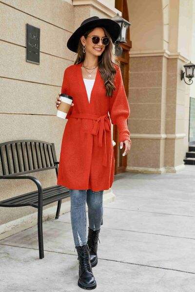 Open Front Lantern Sleeve Cardigan - Trendsi - Flyclothing LLC