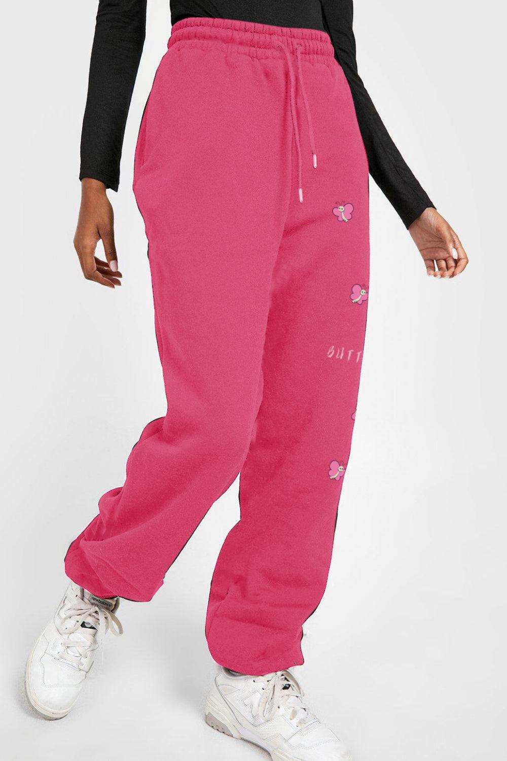 Simply Love Full Size Drawstring BUTTERFLY Graphic Long Sweatpants - Trendsi