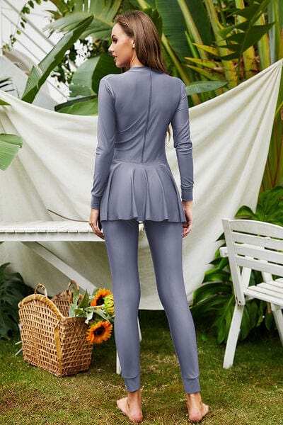 Mock Neck Long Sleeve One-Piece Swimwear - Trendsi - Flyclothing LLC