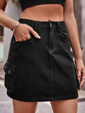 Denim Mini Skirt with Pockets - Trendsi - Flyclothing LLC